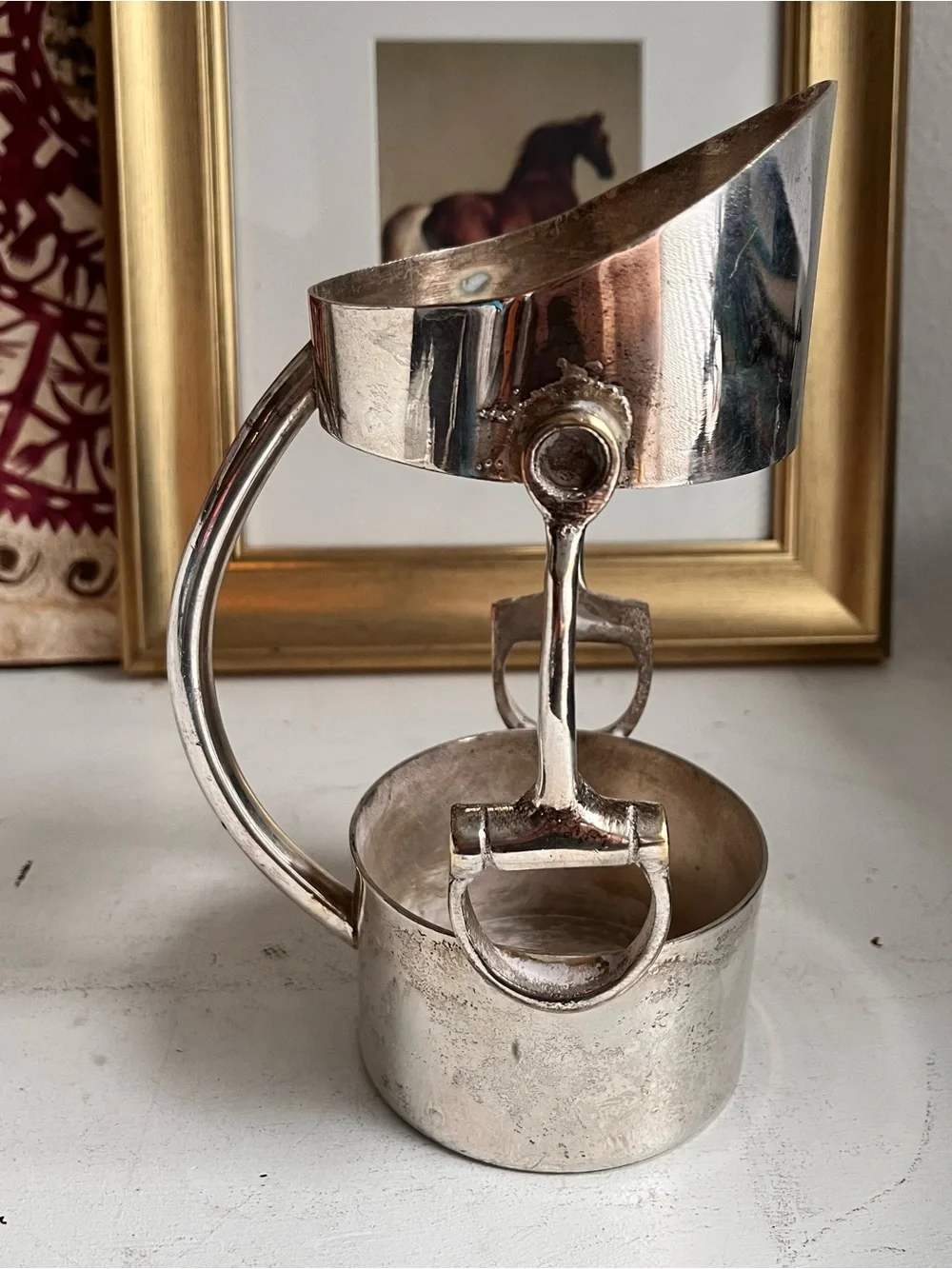 Vintage silver plated equestrian Horse bit wine bottle holder